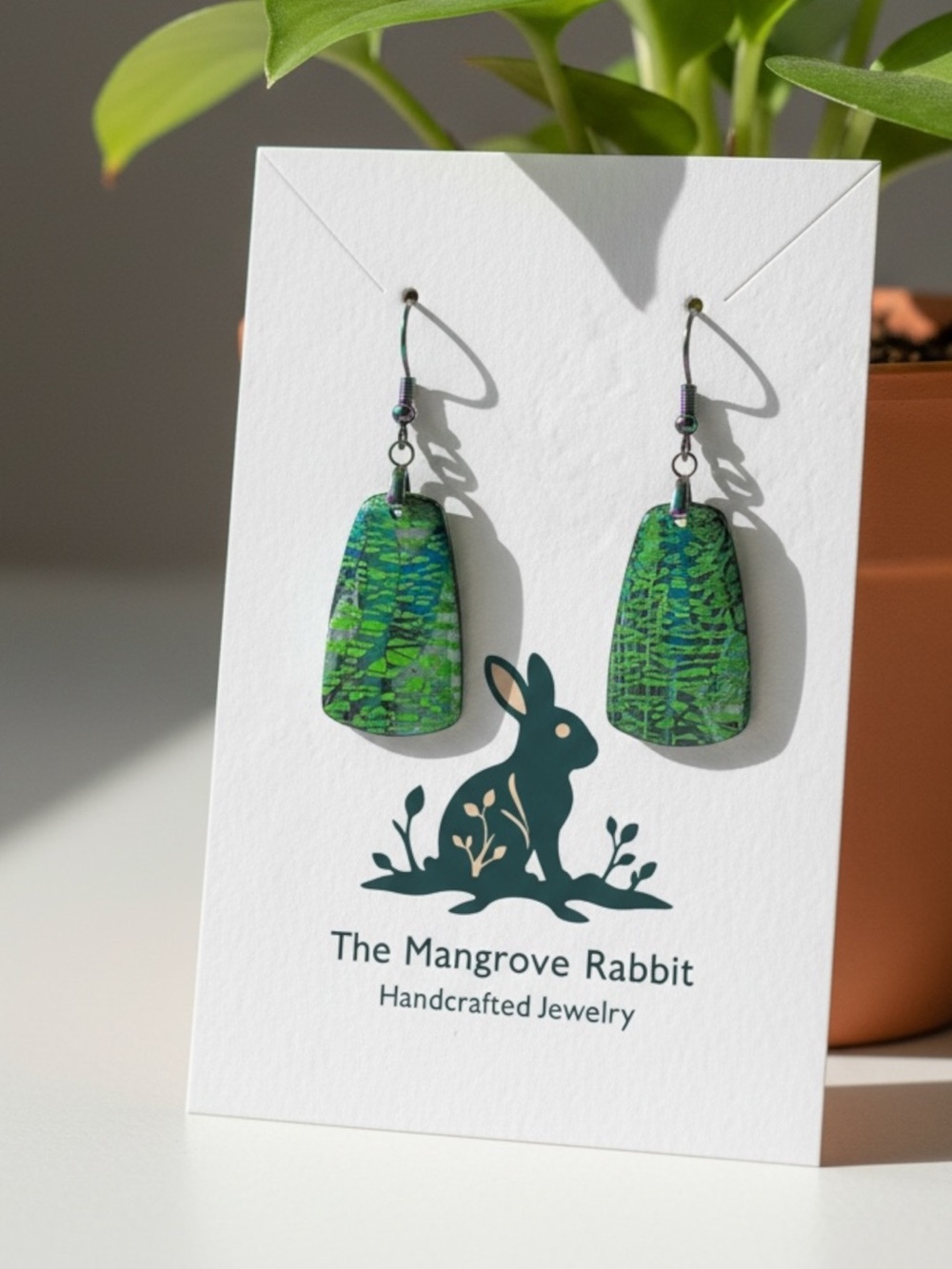 Handmade Blue Green Metallic Lightweight Polymer Clay Dangle Earrings